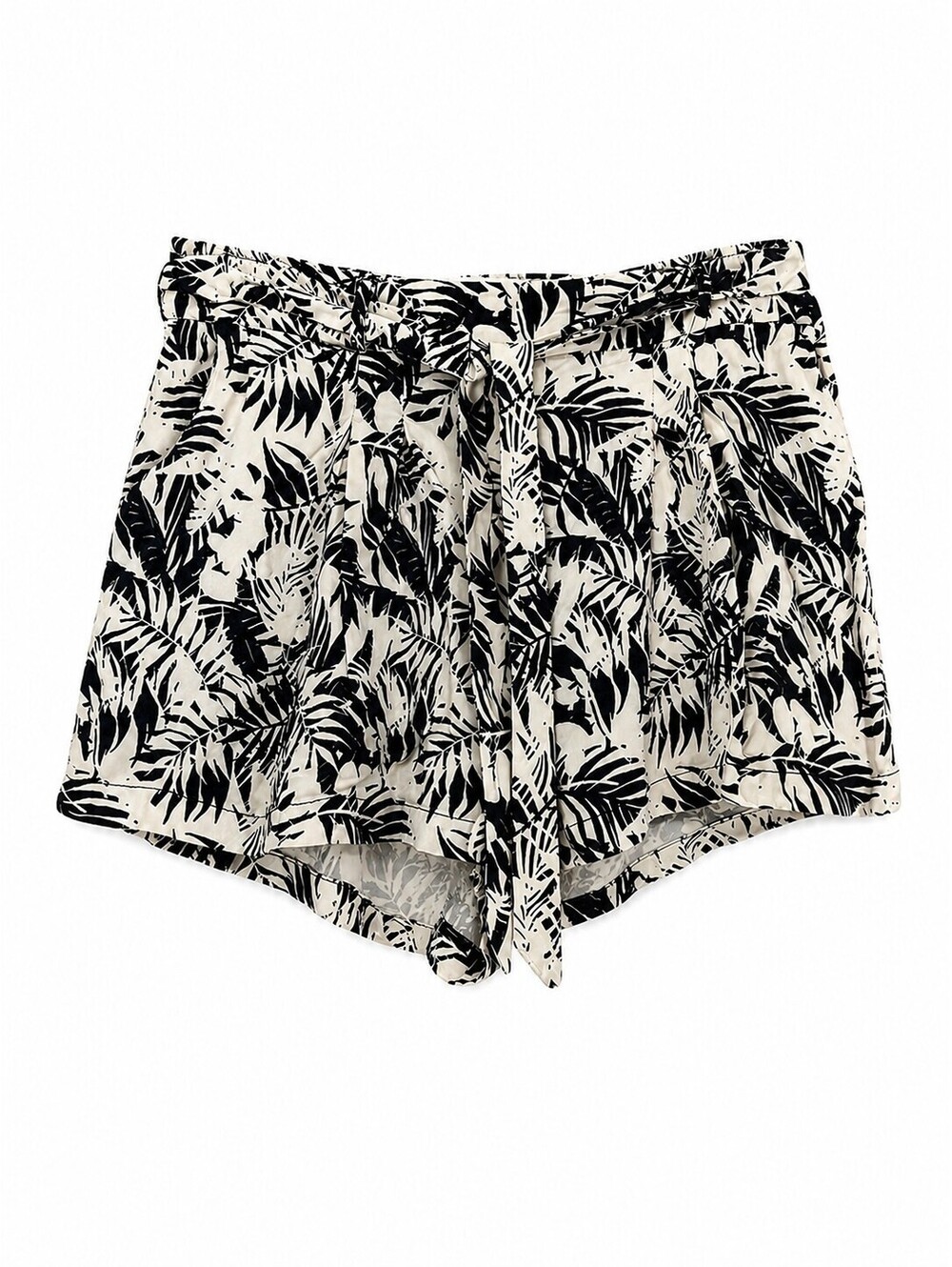 Love Tree Tropical Palm Leaf Print Rayon Tie Waist Paperbag Shorts Women's Large